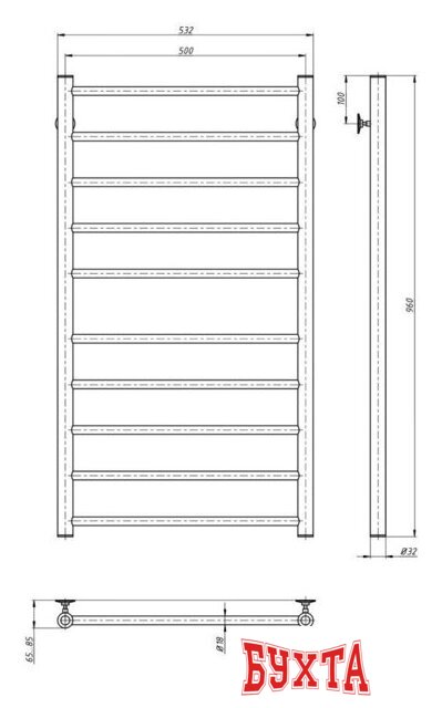 Полотенцесушитель Stinox Toscana 50x100 tos100 Ral 9005 (черный матовый) 4