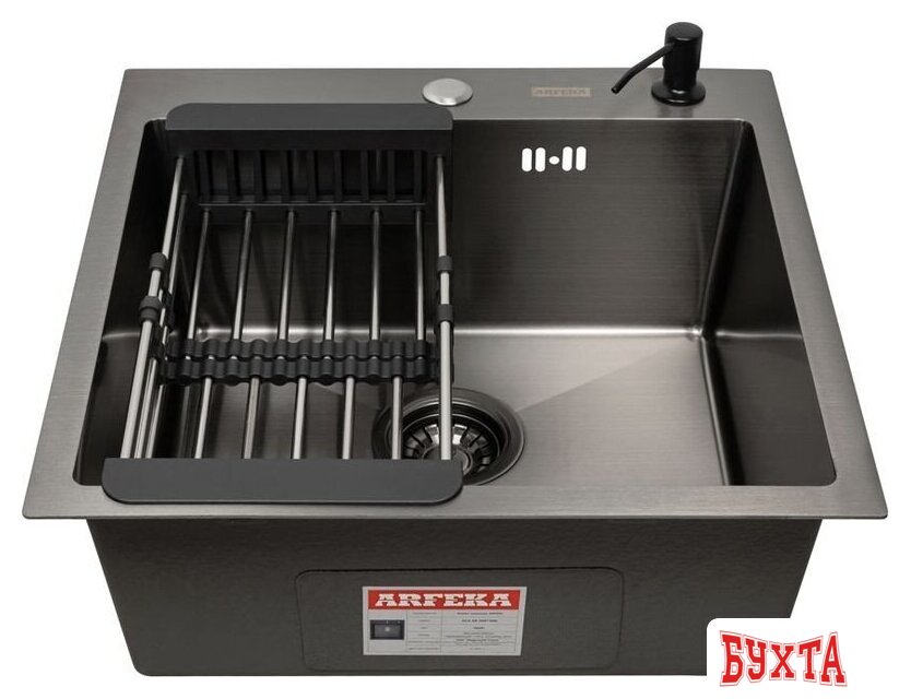 Кухонная мойка ARFEKA ECO AR мойка 500*500, коландер, дозатор BLACK 2