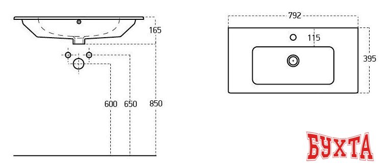 Мебель для ванных комнат Гамма Тумба с умывальником Люкс 12 У-80 Практико-44080 4