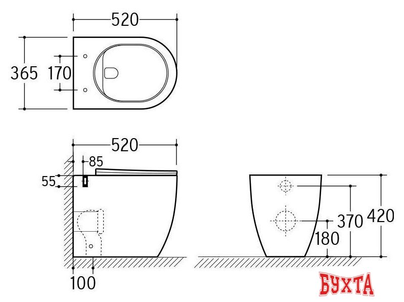 Унитаз подвесной Roxen Attach 966940 (кнопка хром глянец) 5