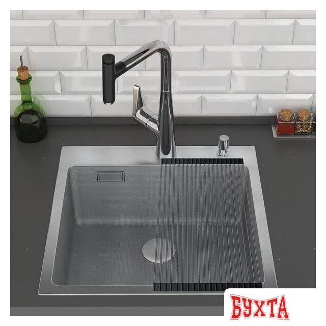 Кухонная мойка Roxen Snake 560220-45-S сатин/текстурная поверхность (с ролл-матом и дозатором) 4