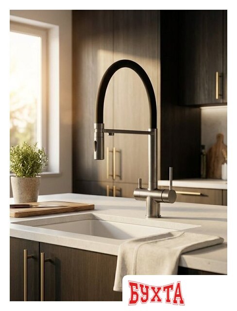 Смеситель Filarete Roun FL3020BG (оружейная сталь) 5