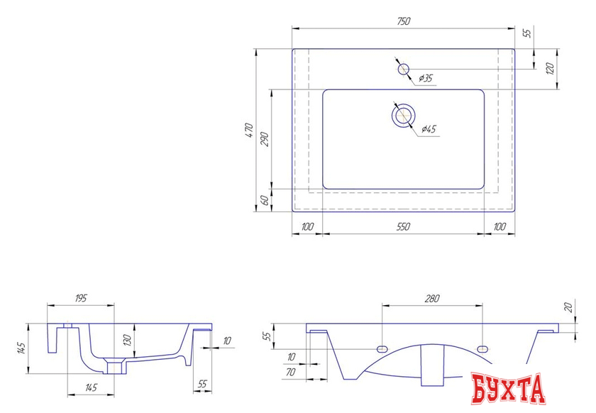 Умывальник Kirovit Оскар 750 3