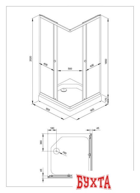 Душевой уголок Triton Вента Хром А1 90х90 без поддона (прозрачное стекло) 2