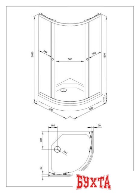 Душевой уголок Triton Альфа Хром А1 90х90 (прозрачное стекло) 2