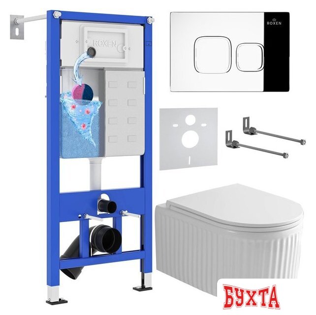 Унитаз подвесной Roxen Royal Matt в комплекте с инсталляцией StounFix Dual Fresh 6 в 1 968273 (кнопка: хром глянцевый)