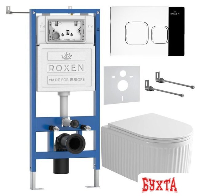 Унитаз подвесной Roxen Royal Matt в комплекте с инсталляцией StounFix Dual Fresh 6 в 1 968273 (кнопка: хром глянцевый) 2
