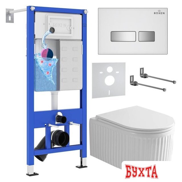 Унитаз подвесной Roxen Royal Matt в комплекте с инсталляцией StounFix Dual Fresh 6 в 1 968291 (кнопка: белый/хром)