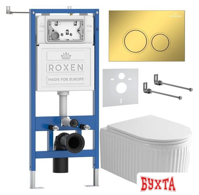 Унитаз подвесной Roxen Royal Matt в комплекте с инсталляцией StounFix Dual Fresh 6 в 1 968254 (кнопка: золото) 2