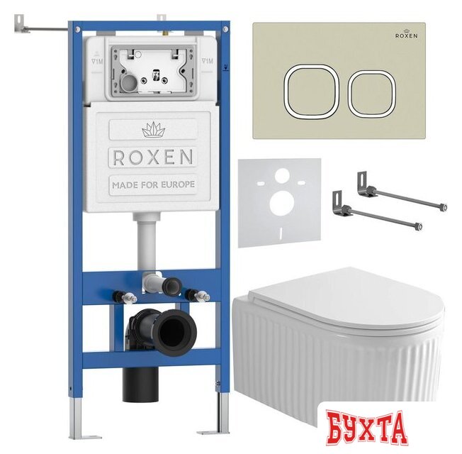 Унитаз подвесной Roxen Royal Matt в комплекте с инсталляцией StounFix Dual Fresh 6 в 1 968277 (кнопка: пастель бежевый) 2