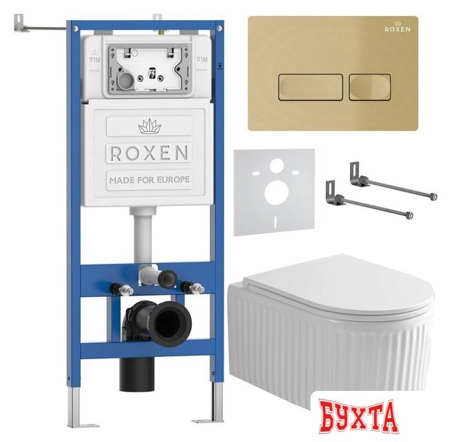 Унитаз подвесной Roxen Royal Matt в комплекте с инсталляцией StounFix Dual Fresh 6 в 1 968227 (кнопка: брашированное золото) 2