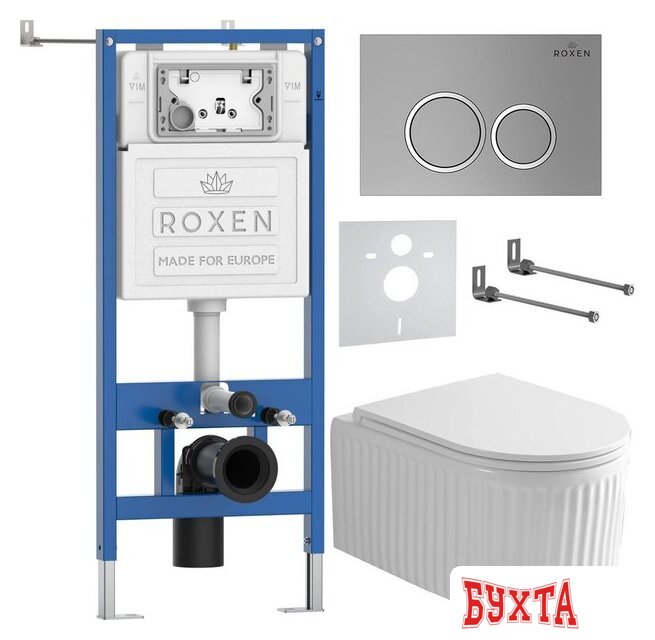 Унитаз подвесной Roxen Royal Matt в комплекте с инсталляцией StounFix Dual Fresh 6 в 1 968246 (кнопка: хром - матовый) 2