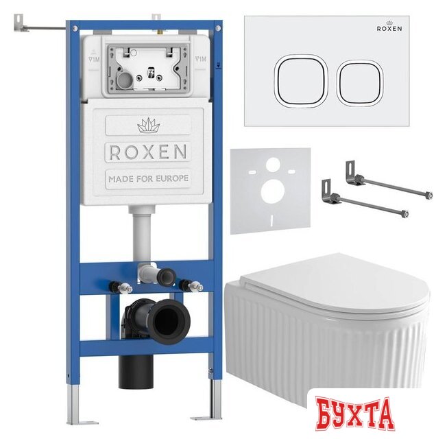 Унитаз подвесной Roxen Royal Matt в комплекте с инсталляцией StounFix Dual Fresh 6 в 1 968265 (кнопка: белый) 2