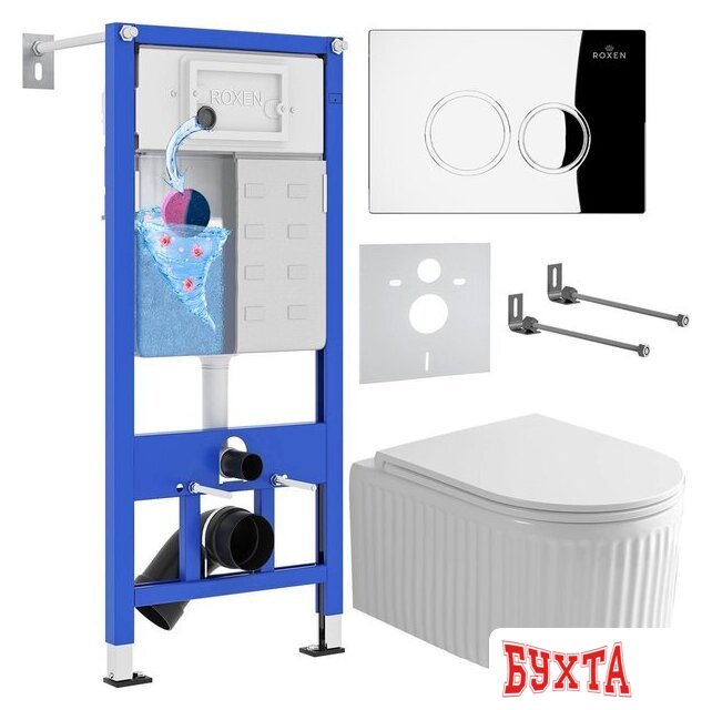 Унитаз подвесной Roxen Royal Matt в комплекте с инсталляцией StounFix Dual Fresh 6 в 1 968245 (кнопка: хром глянцевый)