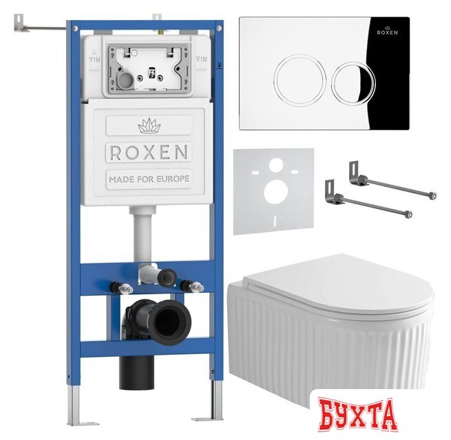 Унитаз подвесной Roxen Royal Matt в комплекте с инсталляцией StounFix Dual Fresh 6 в 1 968245 (кнопка: хром глянцевый) 2