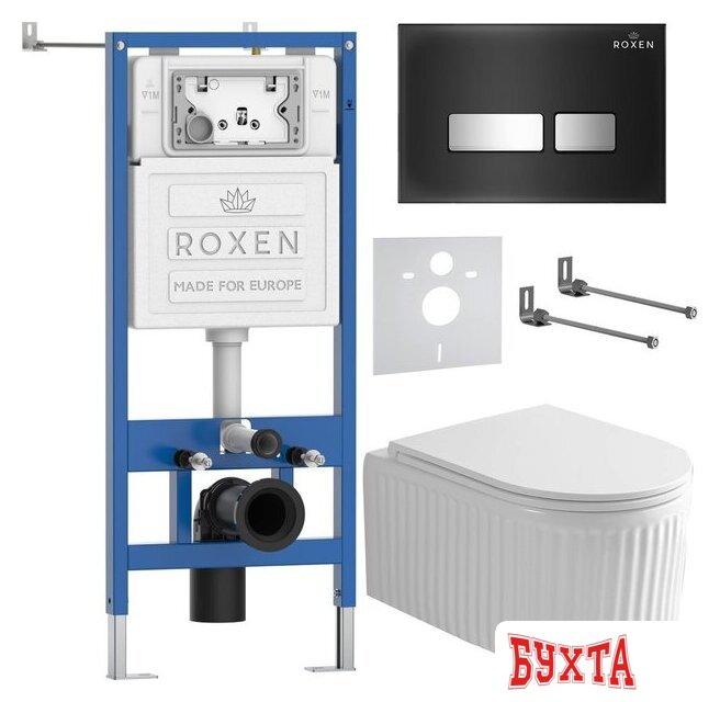 Унитаз подвесной Roxen Royal Matt в комплекте с инсталляцией StounFix Dual Fresh 6 в 1 968297 (кнопка: черный/хром) 2