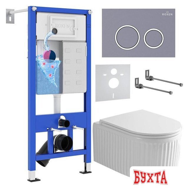 Унитаз подвесной Roxen Royal Matt в комплекте с инсталляцией StounFix Dual Fresh 6 в 1 968253 (кнопка: серый бетон) 1