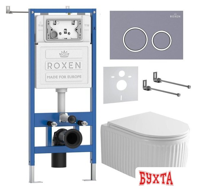 Унитаз подвесной Roxen Royal Matt в комплекте с инсталляцией StounFix Dual Fresh 6 в 1 968253 (кнопка: серый бетон) 2