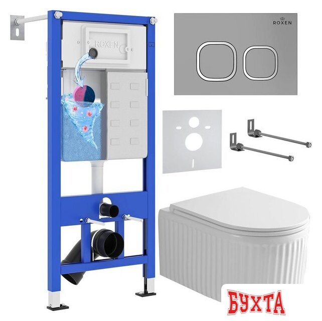 Унитаз подвесной Roxen Royal Matt в комплекте с инсталляцией StounFix Dual Fresh 6 в 1 968275 (кнопка: хром - матовый)