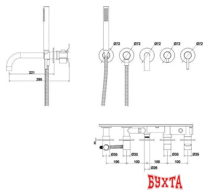 Смеситель Grocenberg GB5070 (золото матовый) 5