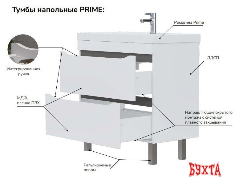 Мебель для ванных комнат Volna Тумба под умывальник Prime 60.2Y (напольная) 3