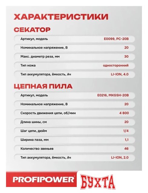 Наборы электроинструментов Profipower ProfiSet-3G20 (цепная пила, секатор, 2 АКБ) 3