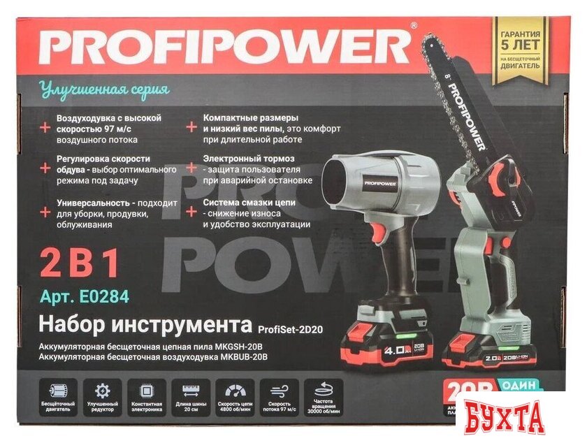 Наборы электроинструментов Profipower ProfiSet-2D20 (воздуходувка, цепная пила, 2 АКБ) 4