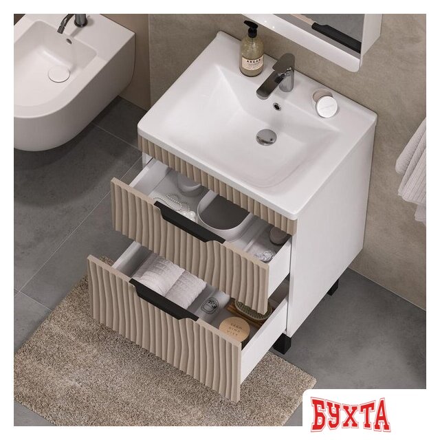 Мебель для ванных комнат Volna Тумба под умывальник Lotty 70.2Y Миранда (латте, напольная) 4