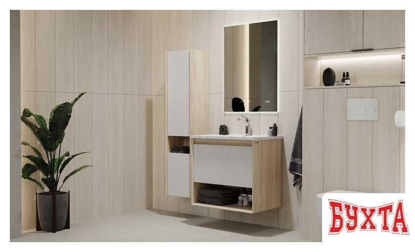 Мебель для ванных комнат Jorno Тумба под умывальник Tossony 70 Toss.01.70/P/SS-W/JR (cонома светлая/белый) 2