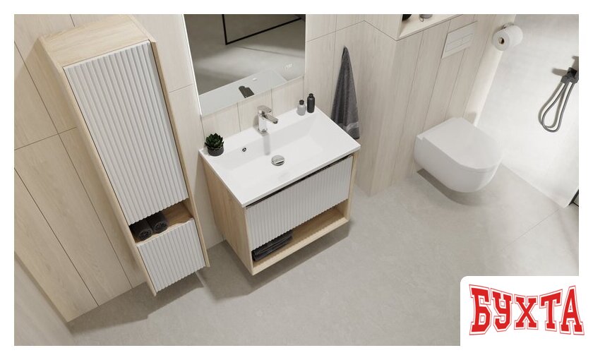 Мебель для ванных комнат Jorno Тумба под умывальник Tossony 70 Toss.01.70/P/SS-W/JR (cонома светлая/белый) 5