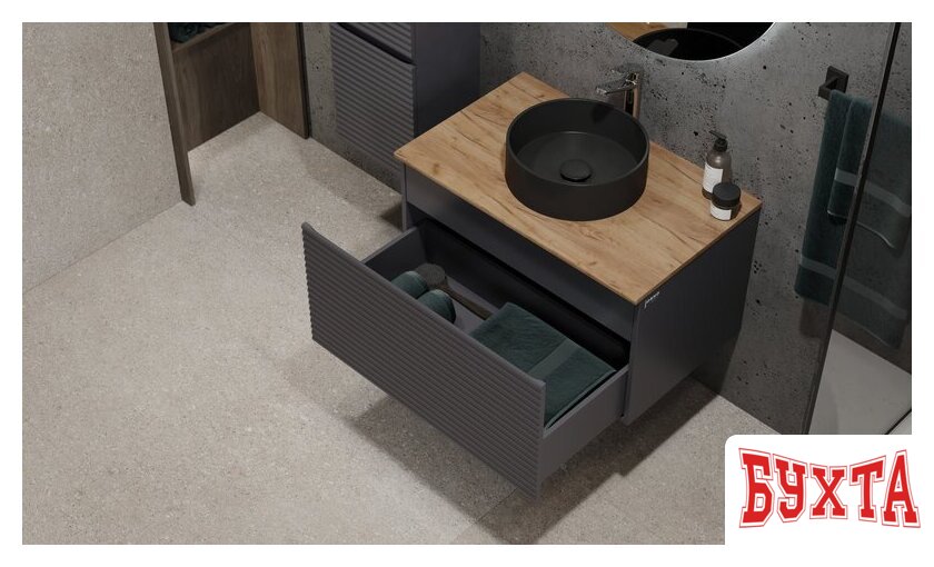 Мебель для ванных комнат Jorno Тумба под умывальник Cossety 80 Coss.01.80/P/A-DZ/JR (антрацит/дуб крафт золотой) 5
