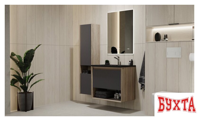 Мебель для ванных комнат Jorno Тумба под умывальник Tossony 70 Toss.01.70/P/DS-A/JR (дуб самдал/антрацит) 3