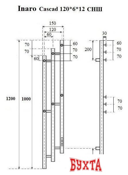 Полотенцесушитель Маргроид Ferrum Inaro 3 Cascade СНШ 120*6*12 Белый матовый, скрытого монтажа, таймер справа 2