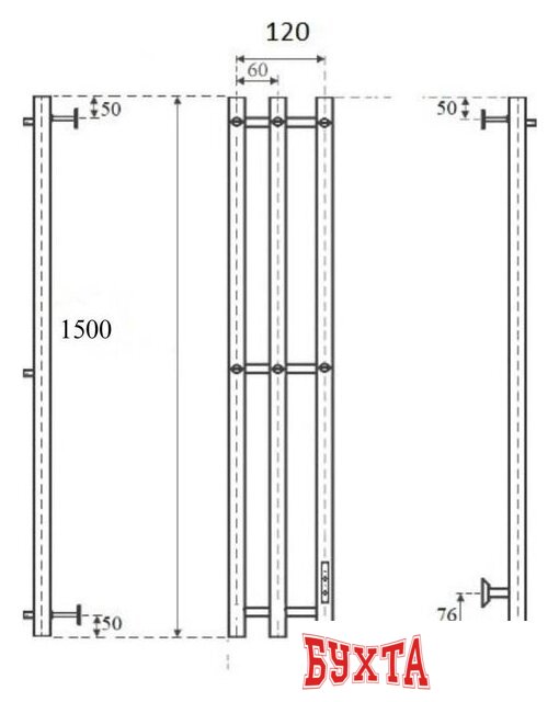 Полотенцесушитель Маргроид Inaro СНШ профильный 150*6*12 скрытого монтажа, таймер справа (6 крючков) 4