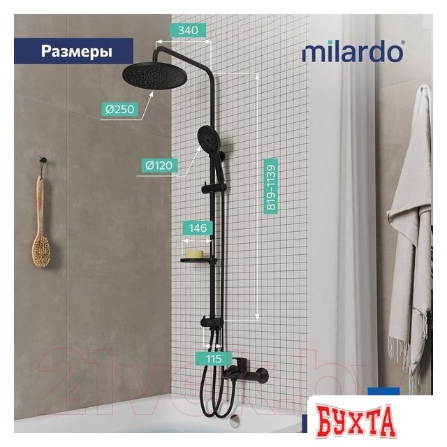 Душевая система Milardo Ideal Spa ILSBL3FM76 5