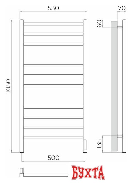 Полотенцесушитель TERMINUS Ватикан П10 500x1050 (хром, Quick Touch) 3