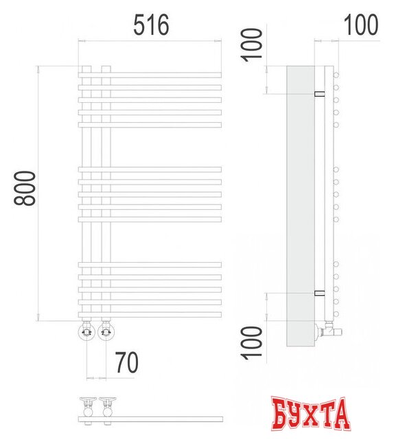 Полотенцесушитель TERMINUS Астра П15 70x800 (RAL 9005 матовый черный) 3