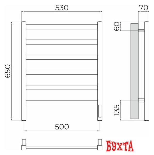 Полотенцесушитель TERMINUS Ното П6 500x650 (хром, Quick Touch) 3