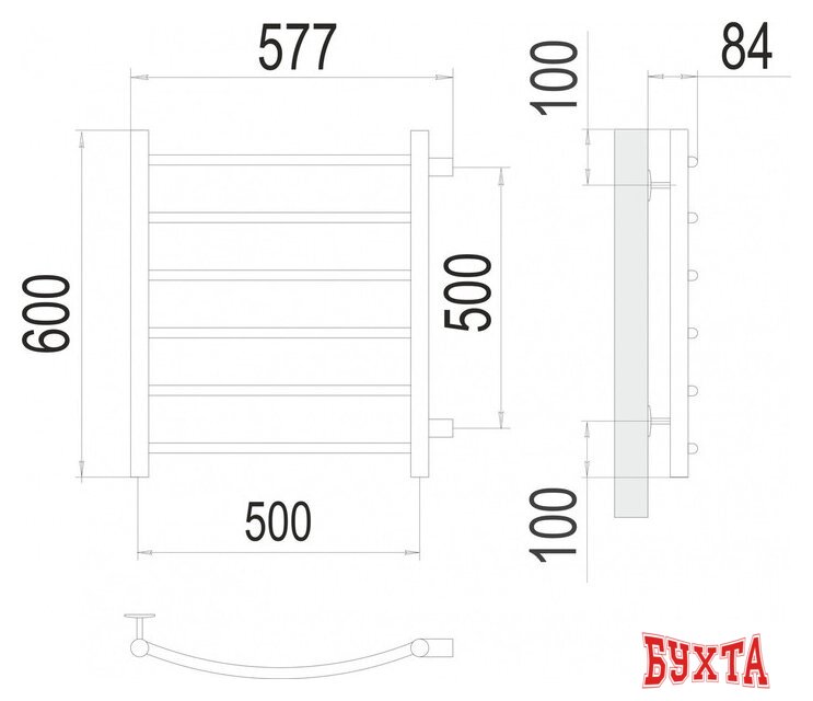 Полотенцесушитель TERMINUS Классик П6 500x600 бп (сатин) 2
