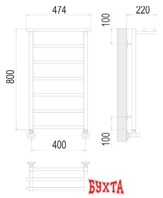Полотенцесушитель TERMINUS Контур П7 400x800 с полкой (хром) 3