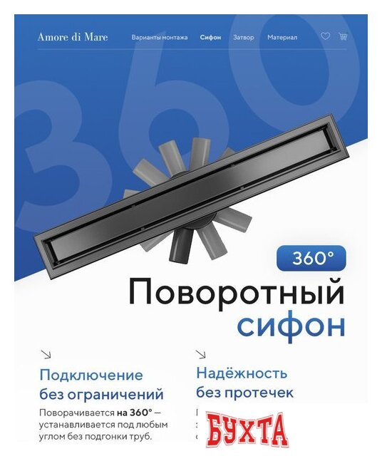 Душевой трап Amore di Mare Verso SD-60GM (оружейная сталь) 2
