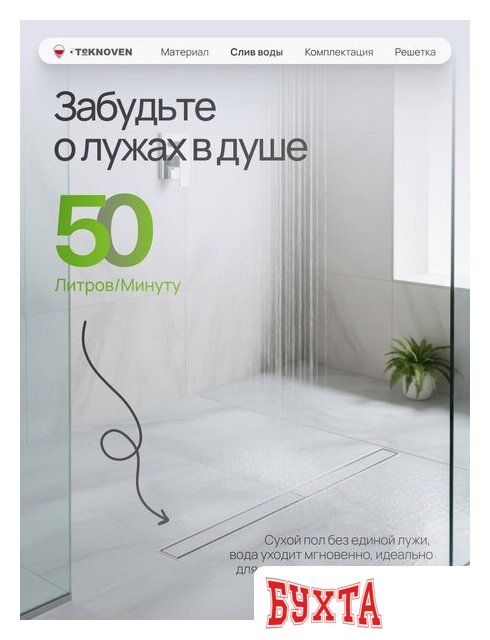 Душевой трап Teknoven TN7D100CH 1000x70 (хром) 5