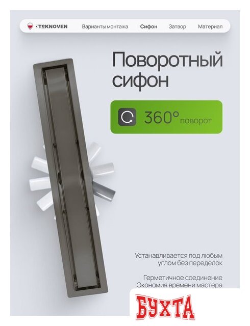 Душевой трап Teknoven TN7D110GM 1100x70 (оружейная сталь) 3
