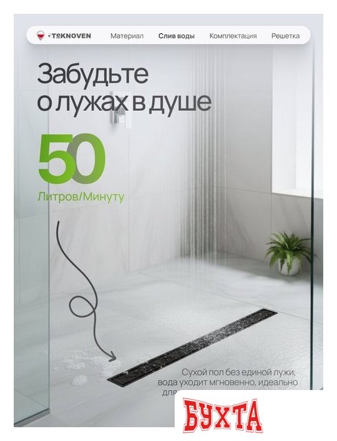 Душевой трап Teknoven TN7D70CZ 700x70 (черный) 5