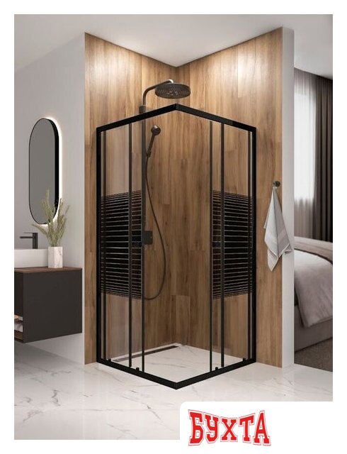 Душевой уголок Domani-Spa Shape 2 99 DS04Sp99(2)L0St00.Gt-Black (графит/прозрачное stripe стекло) 2