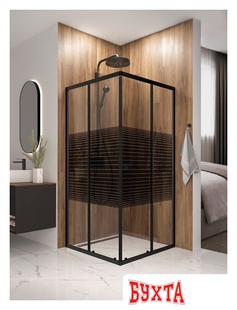 Душевой уголок Domani-Spa Shape 2 99 DS04Sp99(2)L0St00.Gt-Black (графит/прозрачное stripe стекло) 3