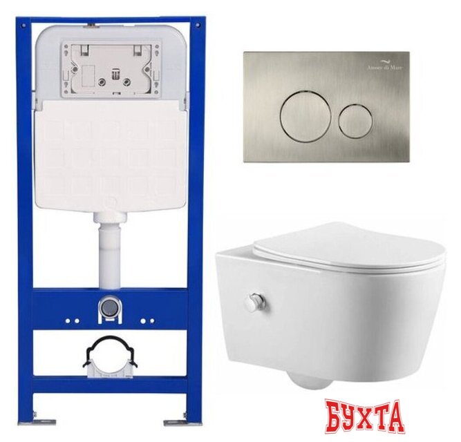 Унитаз подвесной Amore di Mare Temo Bidet P322X + QuickFit 50114 + кнопка 303BN 1