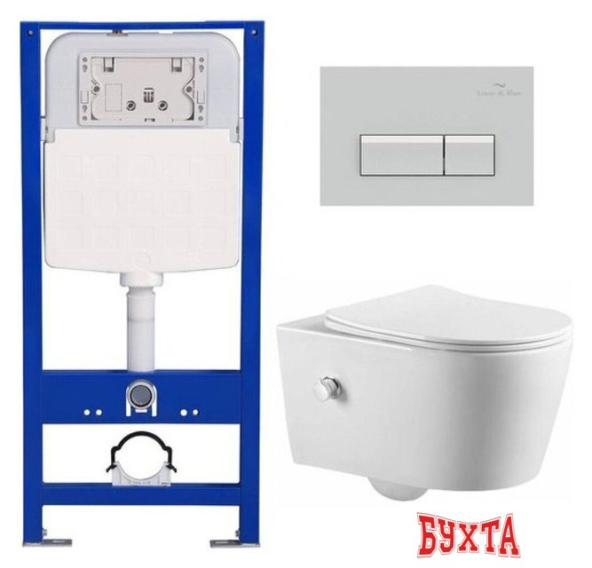 Унитаз подвесной Amore di Mare Temo Bidet P322X + QuickFit 50114 + кнопка 404CH