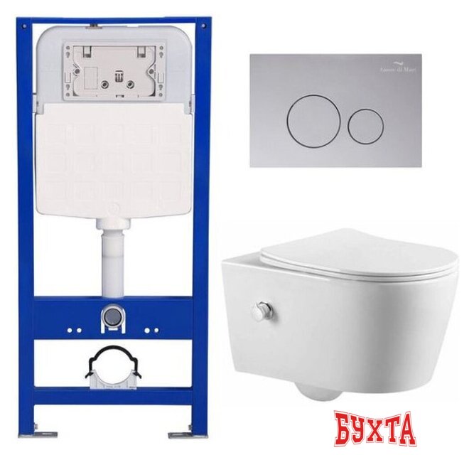 Унитаз подвесной Amore di Mare Temo Bidet P322X + QuickFit 50114 + кнопка 303CH