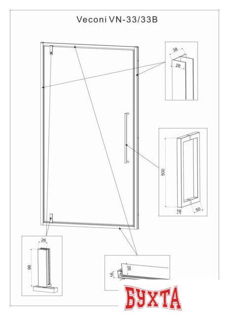 Душевая дверь Veconi VN-33B VN33B-90-01-C7 5